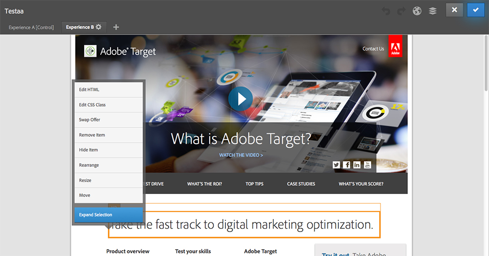Adobe Targetの直感的なユーザーインターフェイス
